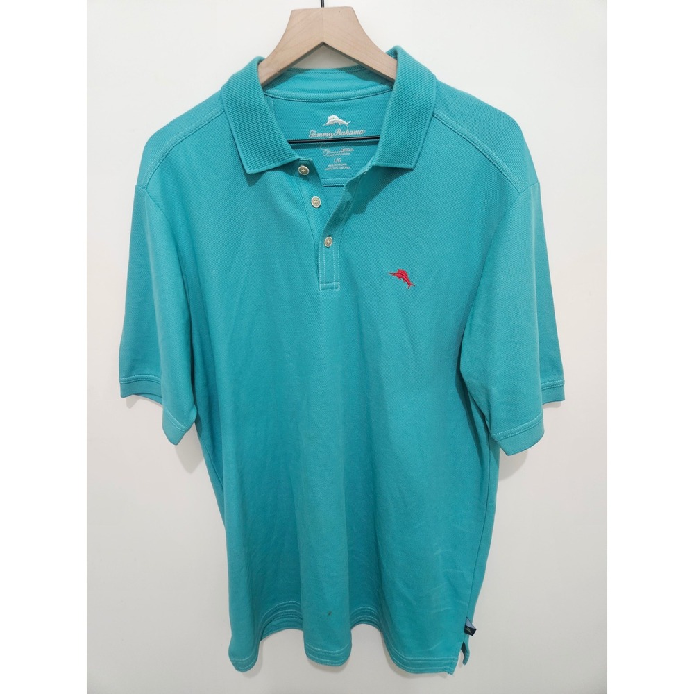 Tommy Bahama Mens Supima Cotton Blend Pique Polo Shirt Teal Blue Large